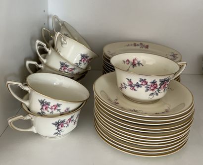 Cake and tea service with roses decoration,...