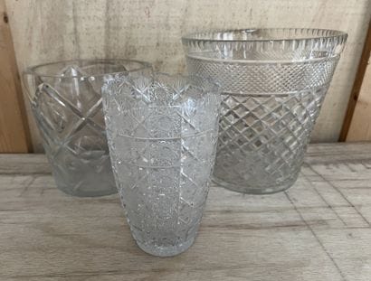 Three crystal vases with decoration of crosses,...