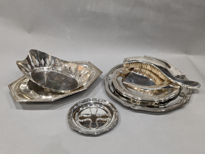 Silver plated metal: three round dishes and...