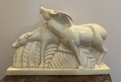 Charles LEMANCEAU (1905-1980). Group of deer...