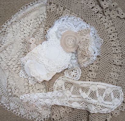 Set of tea towels and crochet placemats.