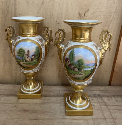 Pair of porcelain vases of baluster form...