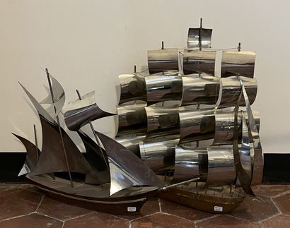 Five large sculptures of sailing ships, the...