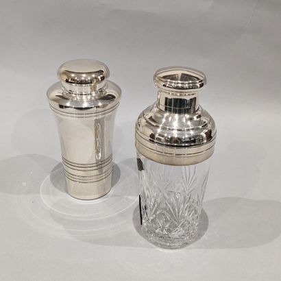 Two shakers in silver plated metal, one of...