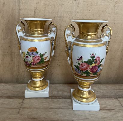 Pair of porcelain baluster vases decorated...