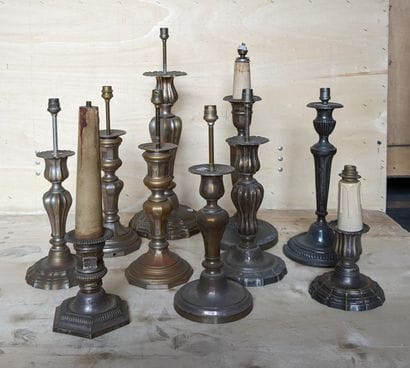A pair and eight silver-plated metal pikes,...