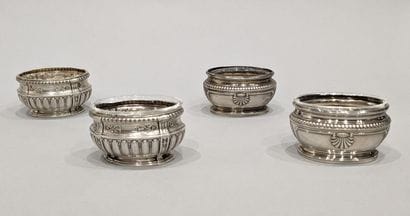 Two pairs of oval silver salerons (925),...
