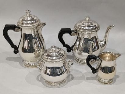 Coffee pot, teapot, sugar bowl and water...