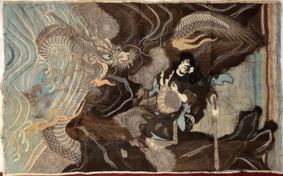 Japanese embroidery representing a fight...