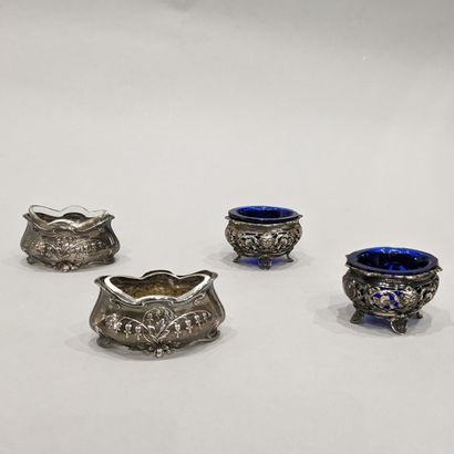 Two pairs of oval silver (925) salerons,...