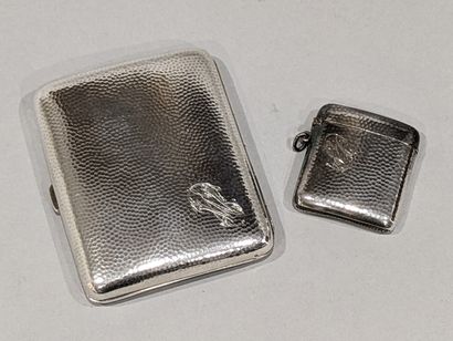 Cigarette case and match case in hammered...