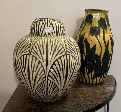 Earthenware ovoid vase, the neck with bulge,...