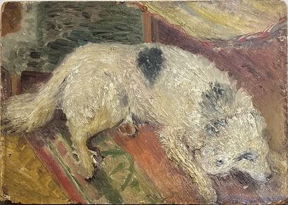20th century FRENCH SCHOOL: DOG. Oil on cardboard....