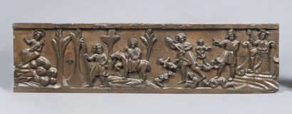 Panneau en bois sculpté en bas-relief représentant...