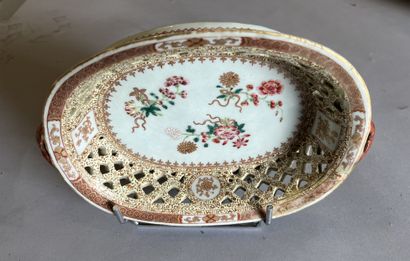 Porcelain oval bannette with polychrome floral...