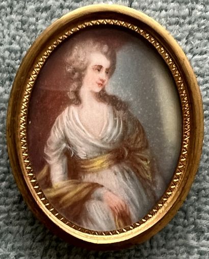 Oval miniature of a young woman in the 18th...
