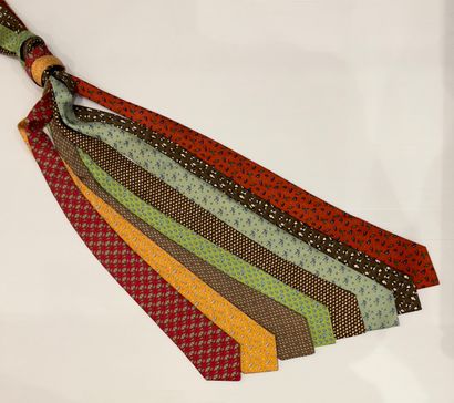 HERMES Paris. Set of eight silk ties with...