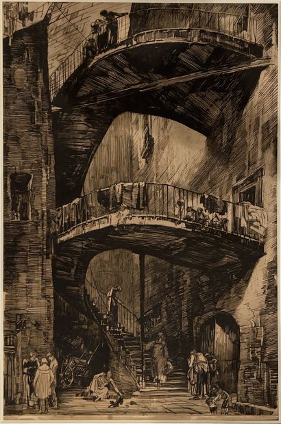 Albert DECARIS (1901-1988) : COUR D'IMMEUBLE...