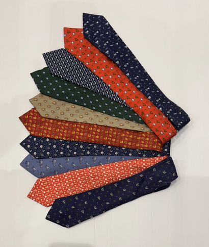 HERMES Paris. Set of ten silk ties with printed...