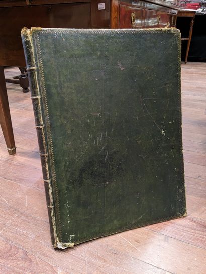 Antique collection of prints, bound in green...
