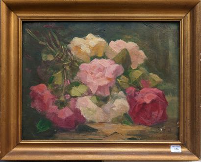 J. CINNY: THROWING ROSES. Oil on card signed...