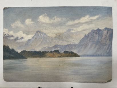 L. VIDAL: LAKE LUCERNE. Two oils on cardboard,...