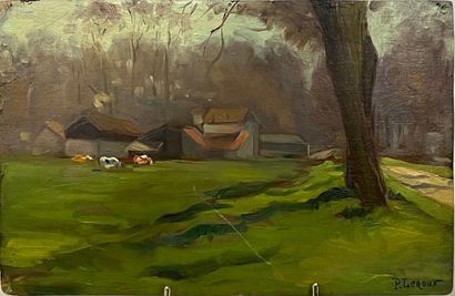 P. LEROUX (20th century) : FARM IN A LANDSCAPE....
