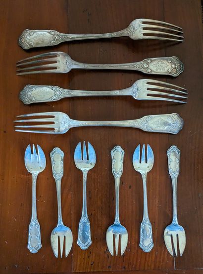 Set of four large forks and five cake forks...