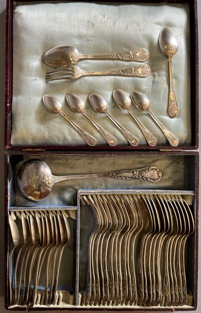 Set of silver-plated flatware decorated with...