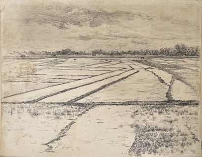 Nguyen HUYEN (1915-1984): RICE PADDY LANDSCAPE....