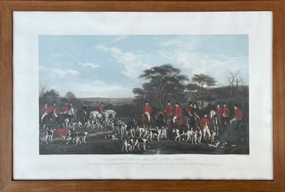 Two large prints of English color engravings,...