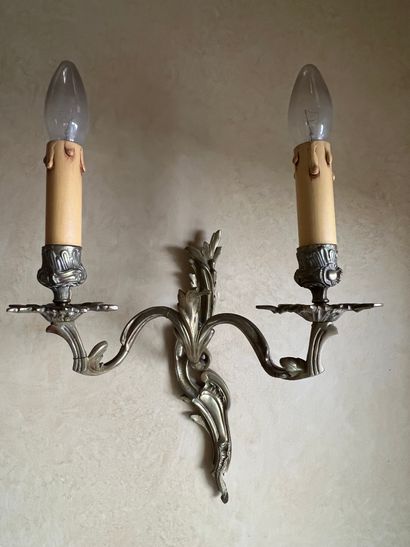Pair of two-light sconces in cast bronze...