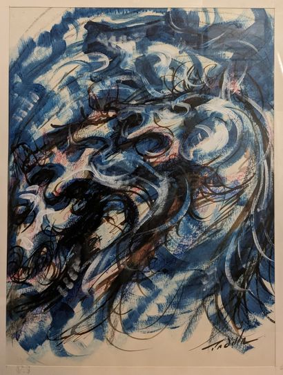 Ecole MODERNE : - PAYSAGE HIVERNAL. Encre...