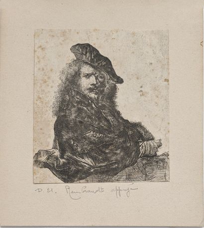D'après Rembrandt : Autoportrait appuyé,...