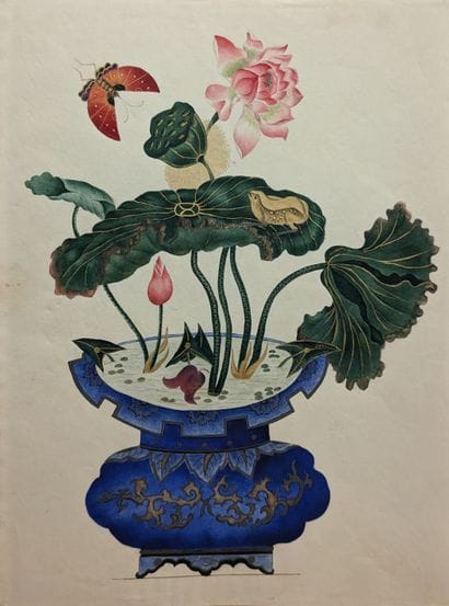Ecole CHINOISE : Bassin aux nénuphars avec...