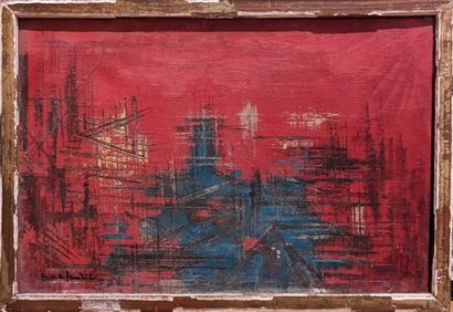 Ecole MODERNE : ECARLATE. Huile sur toile,...