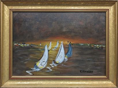 Emilios COUKIDIS (1931-2011) : REGATE. Huile...