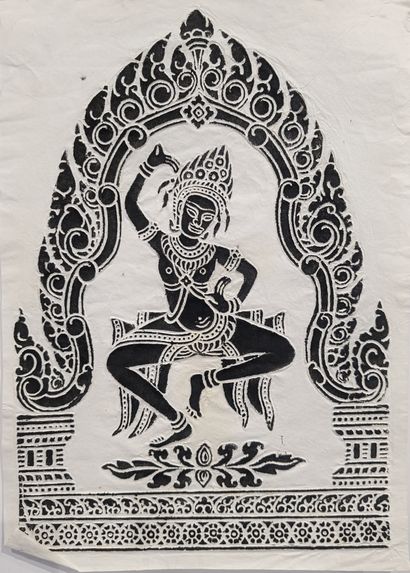 Thaïlande, XXe siècle. Cinq estampes sur...