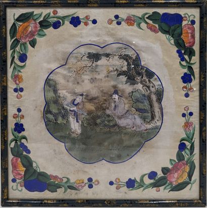 Peinture chinoise sur tissu à sujets de personnages...