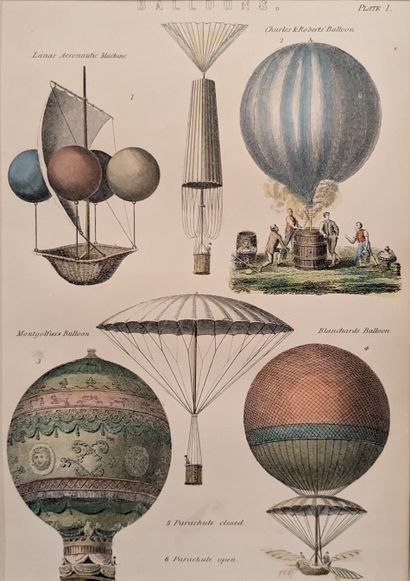 Flotteur de ballon. Dessin technique aquarellé,...
