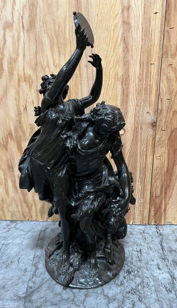 D'après CLODION. Bacchantes et faune. Bronze...