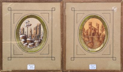 Ecole du XIXe siècle. Paire de Paysages au...