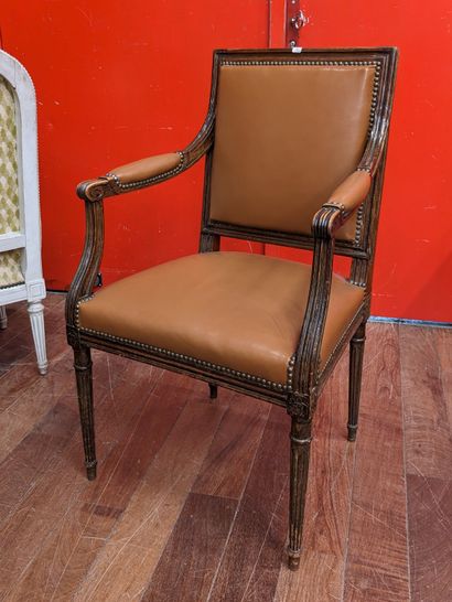 Pair of molded varnished wood armchairs,...