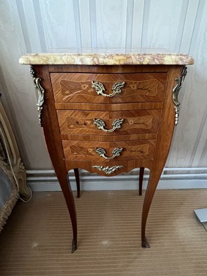 Pair of bedside cabinets with curved fronts...