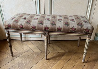 Small grey lacquered wood bench with fluted...