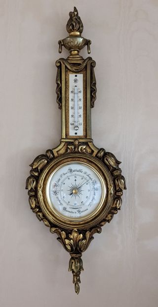Gilt bronze barometer-thermometer decorated...
