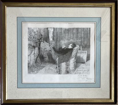 Black engraving of Jules de Goncourt in his...