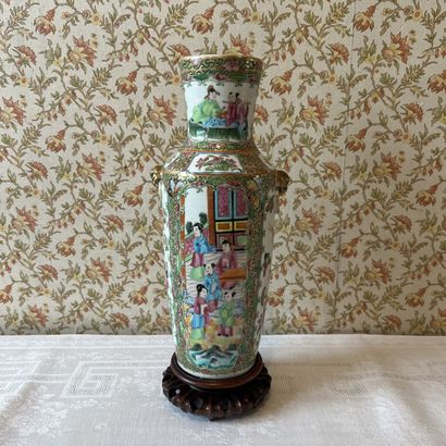 Canton porcelain tapered vase decorated with...