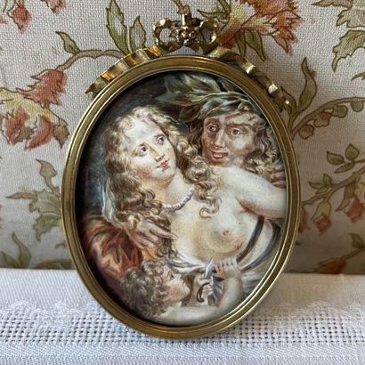 Oval miniature on enamel depicting a faun...