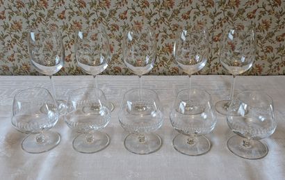 Set of crystal glasses, five for spirits...